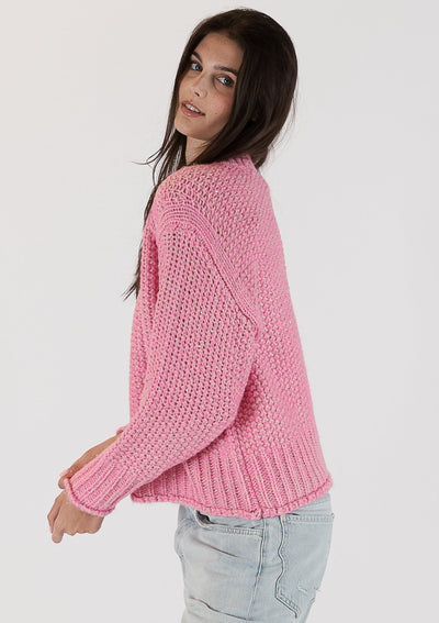The Pink Door Crew Neck Sparkle Sweater - Pink