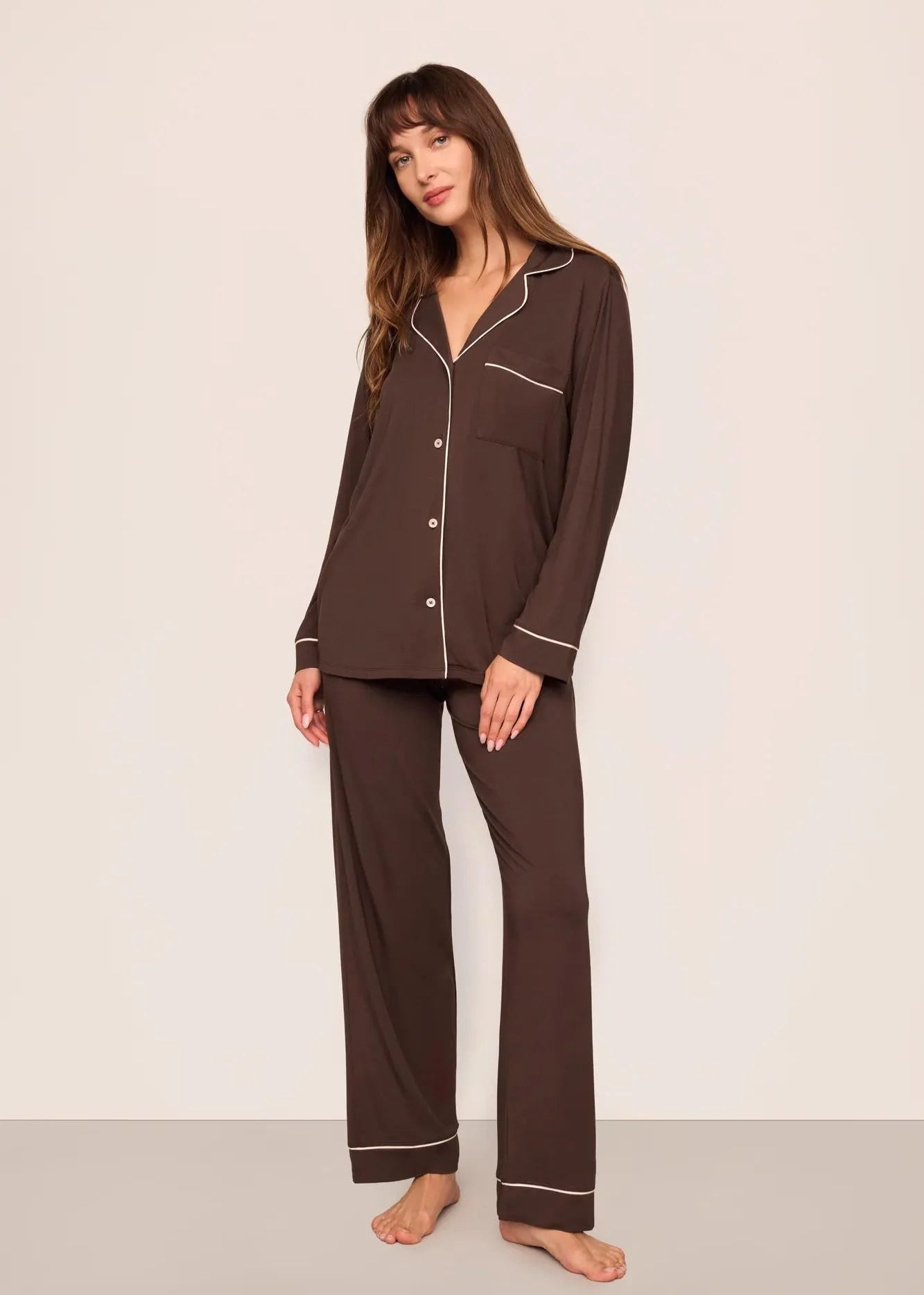 Eberjey Gisele Long PJ Set Chocolate/Ivory