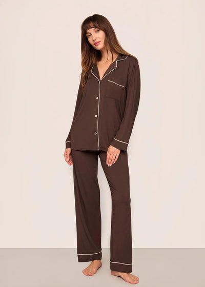 Eberjey Gisele Long PJ Set Chocolate/Ivory