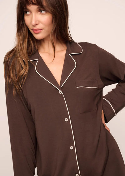 Eberjey Gisele Long PJ Set Chocolate/Ivory