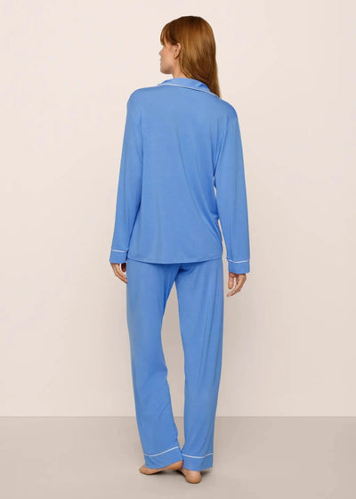 Eberjey Gisele Long PJ Set Cornflower Blue/White