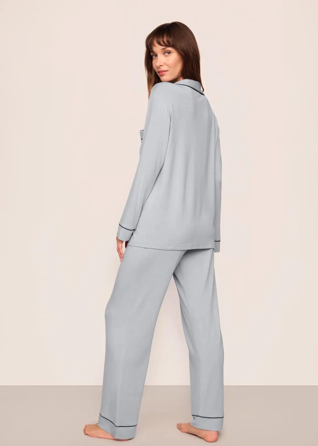 Eberjey Gisele Long PJ Set Gray Dawn/Navy