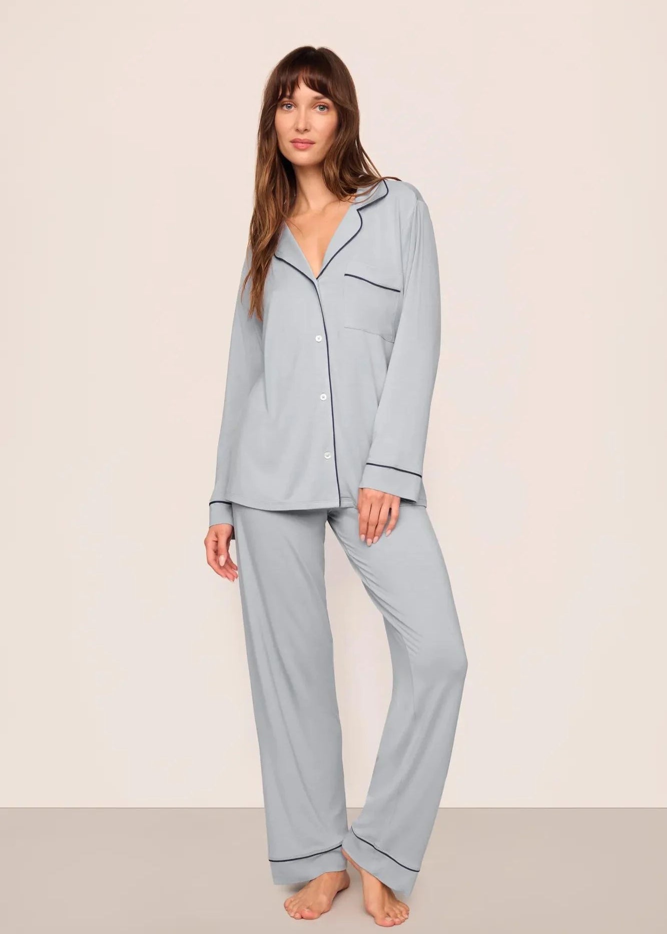Eberjey Gisele Long PJ Set Gray Dawn/Navy