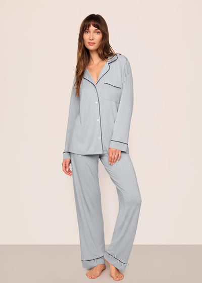Eberjey Gisele Long PJ Set Gray Dawn/Navy