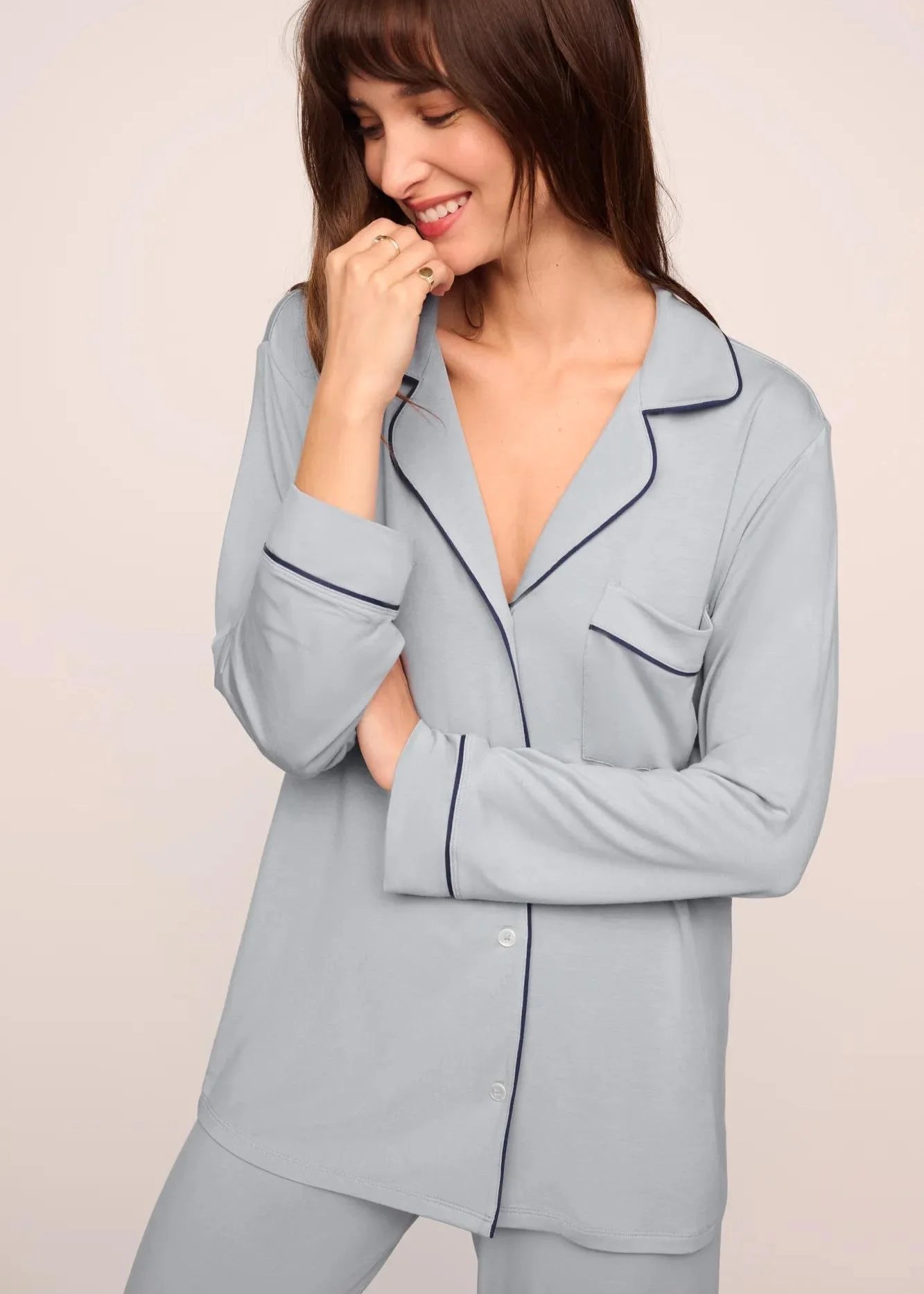 Eberjey Gisele Long PJ Set Gray Dawn/Navy
