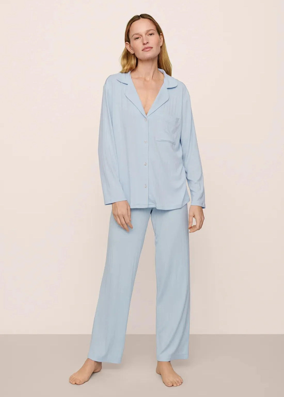 Eberjey Gisele Rib Long PJ Set Nantucket Breeze