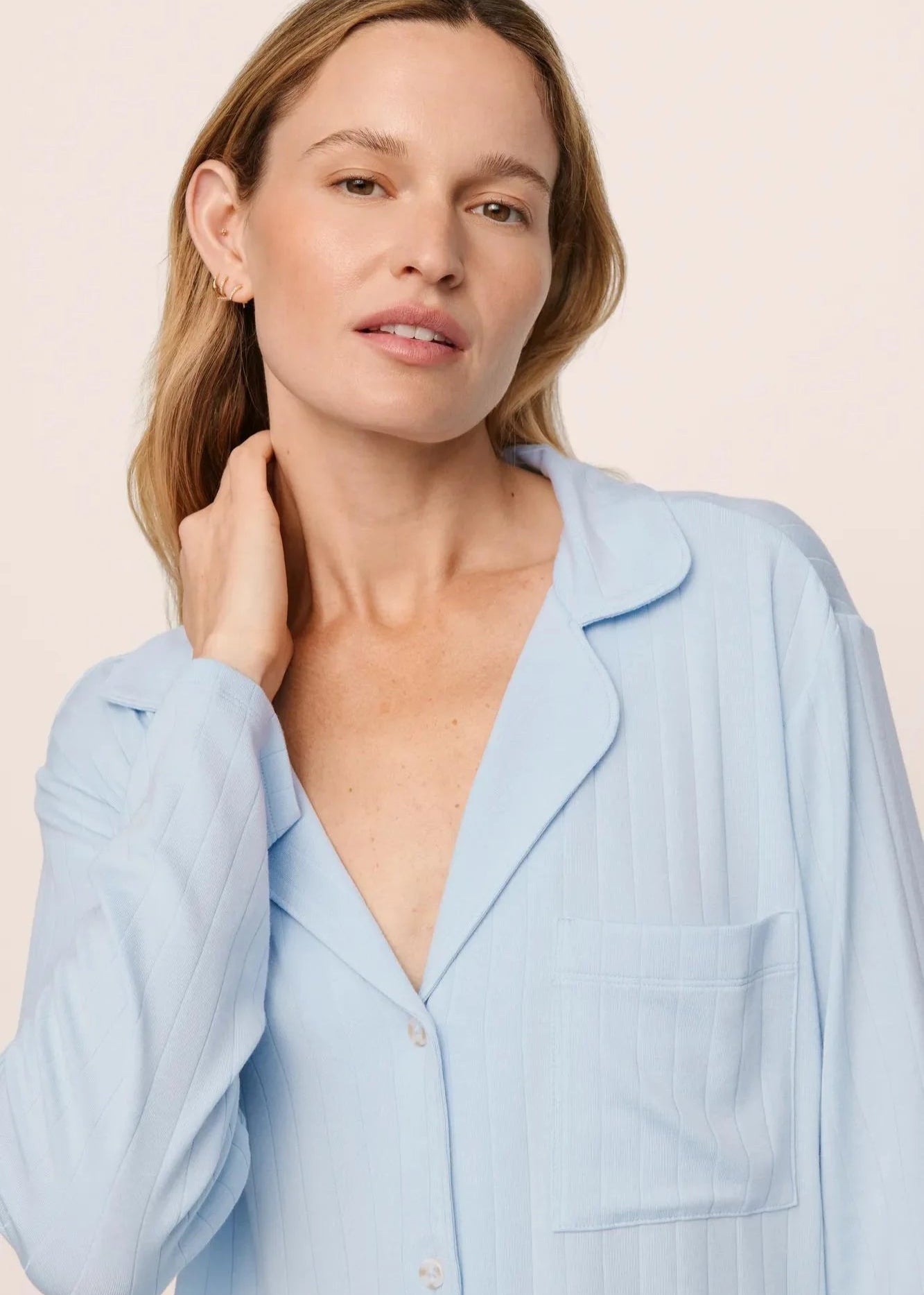 Eberjey Gisele Rib Long PJ Set Nantucket Breeze
