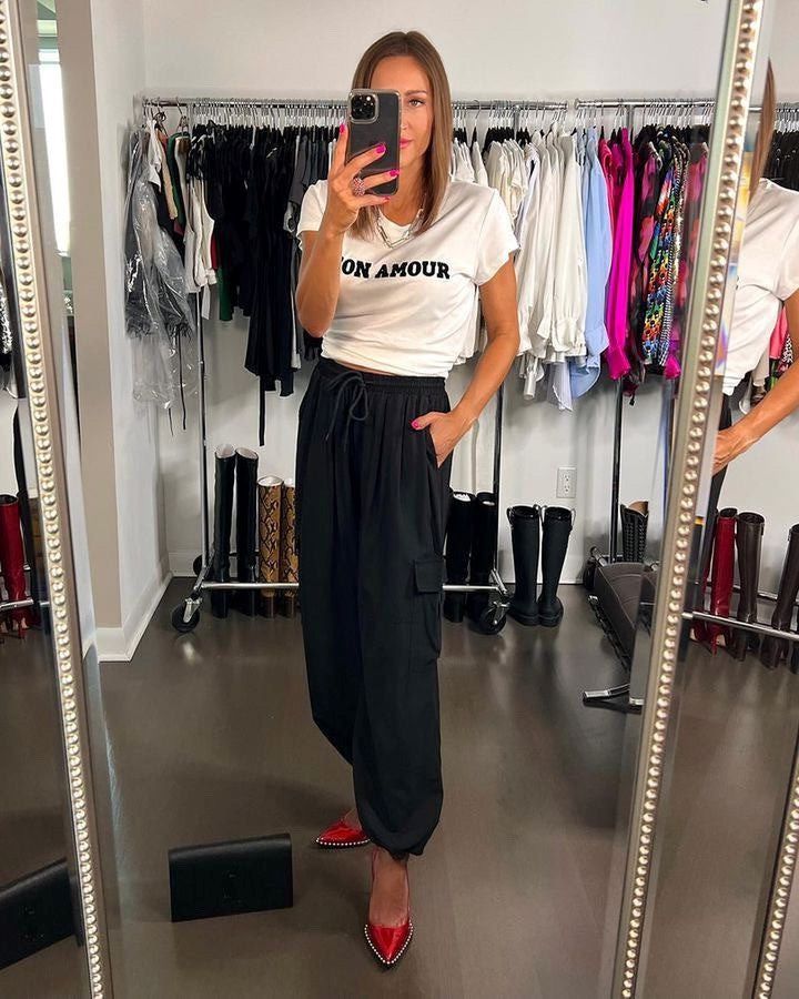 The Pink Door Parachute Style Cargo Pants - Black