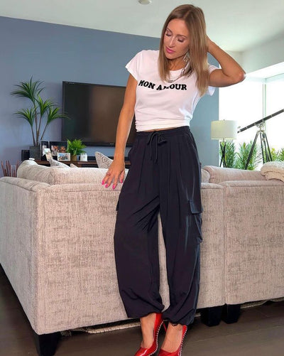 The Pink Door Parachute Style Cargo Pants - Black