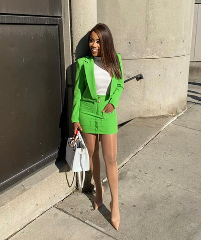 The Pink Door Crop Blazer - Green