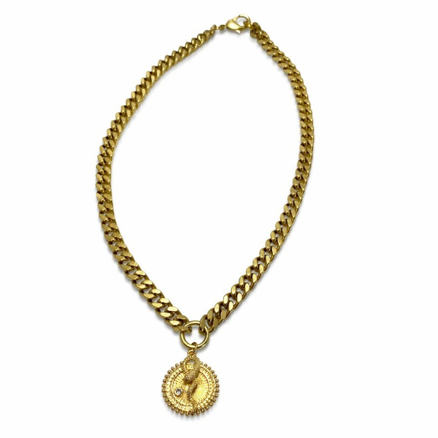 Rachel Nathan Queen Snake Medallion Curb Chain Necklace