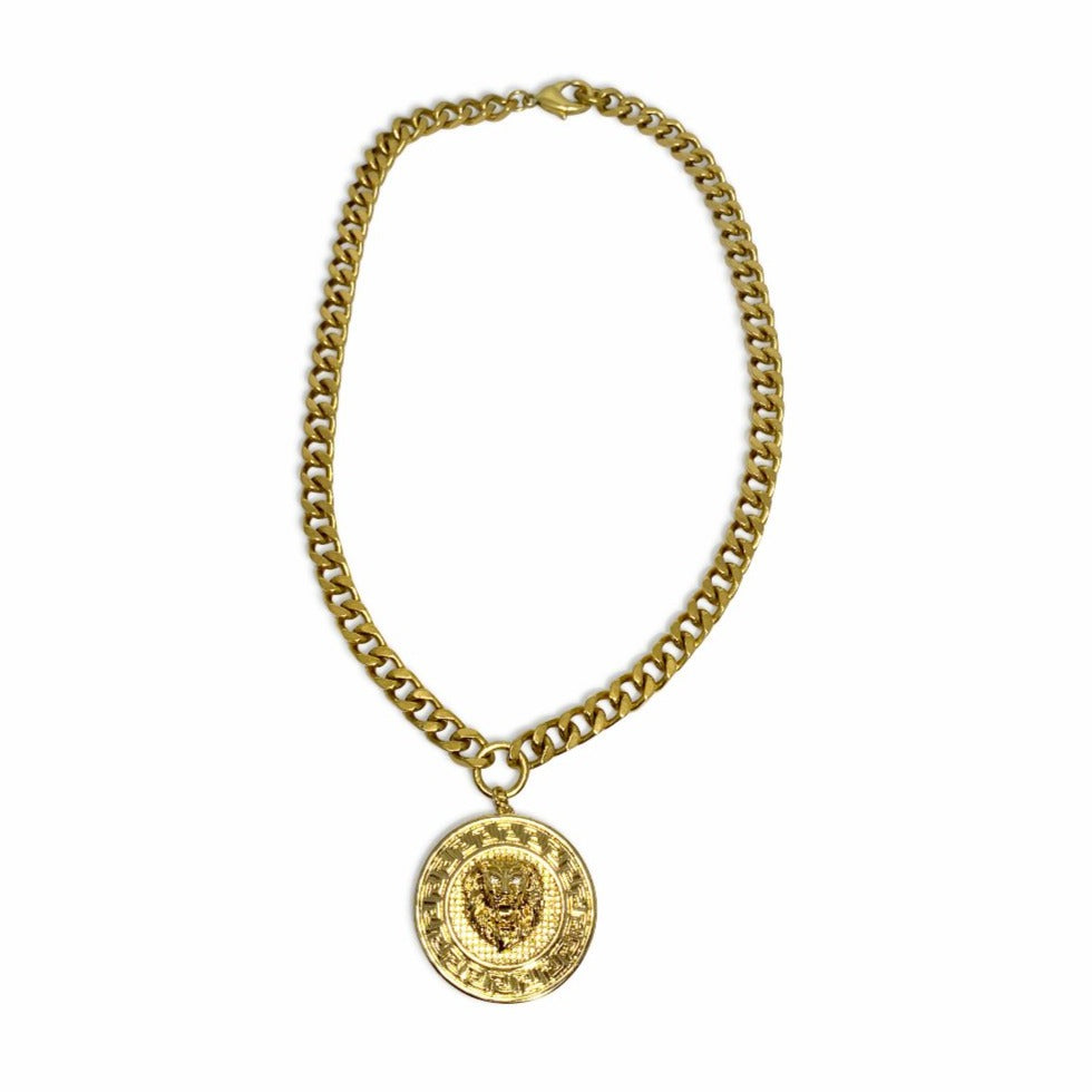 Rachel Nathan Embossed Lion Curb Chain Necklace