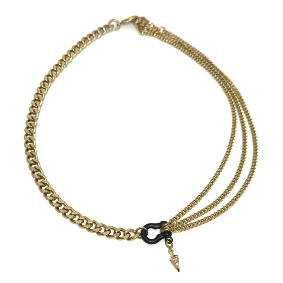Rachel Nathan Shackle Clasp Curb Trilogy Chain Necklace