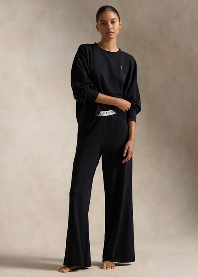 Polo Ralph Lauren Club Terry Crew Terry Wide Leg Set Polo Black
