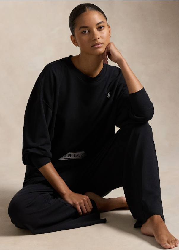 Polo Ralph Lauren Club Terry Crew Terry Wide Leg Set Polo Black