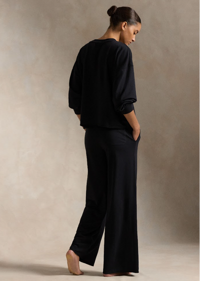 Polo Ralph Lauren Club Terry Crew Terry Wide Leg Set Polo Black