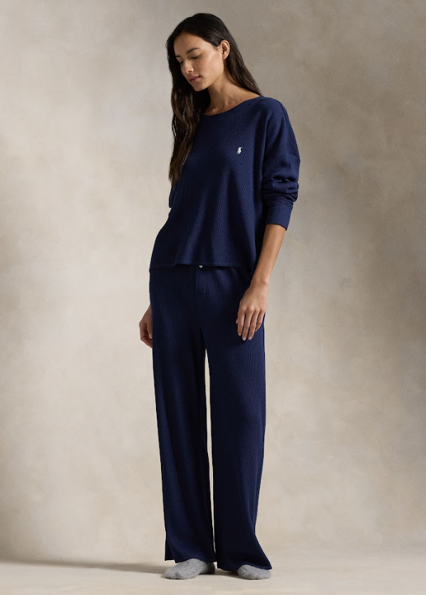 Polo Ralph Lauren Club Waffle Set Crew Wide Pant Navy