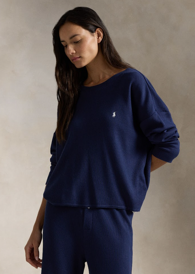 Polo Ralph Lauren Club Waffle Set Crew Wide Pant Navy