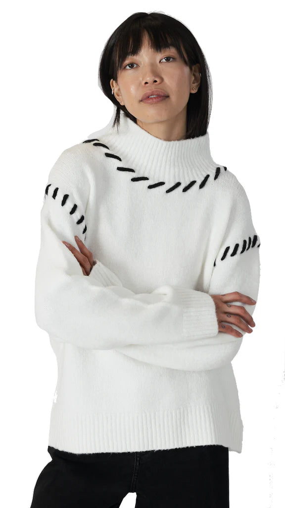Lyla & Luxe Ribbed Mock neck W/ Whip Stitching White