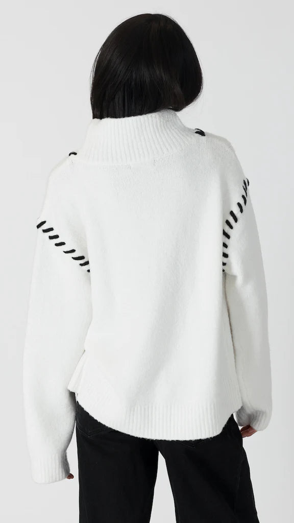 Lyla & Luxe Ribbed Mock neck W/ Whip Stitching White