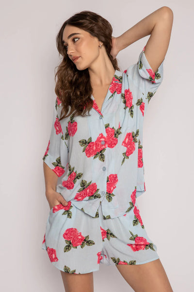 PJ Salvage Rose Shorts Pj Set - Blue Mist