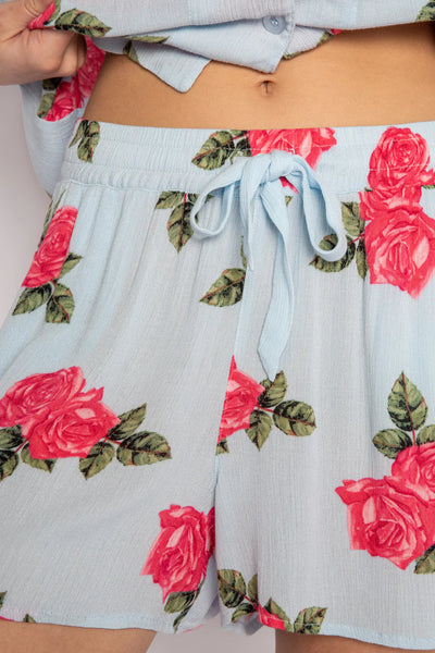 PJ Salvage Rose Shorts Pj Set - Blue Mist