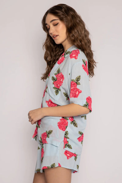 PJ Salvage Rose Shorts Pj Set - Blue Mist