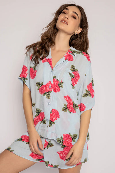 PJ Salvage Rose Shorts Pj Set - Blue Mist