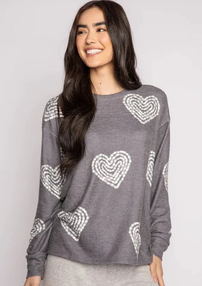 PJ Salvage Bless Your Heart L/S Top - Heather Charcoal