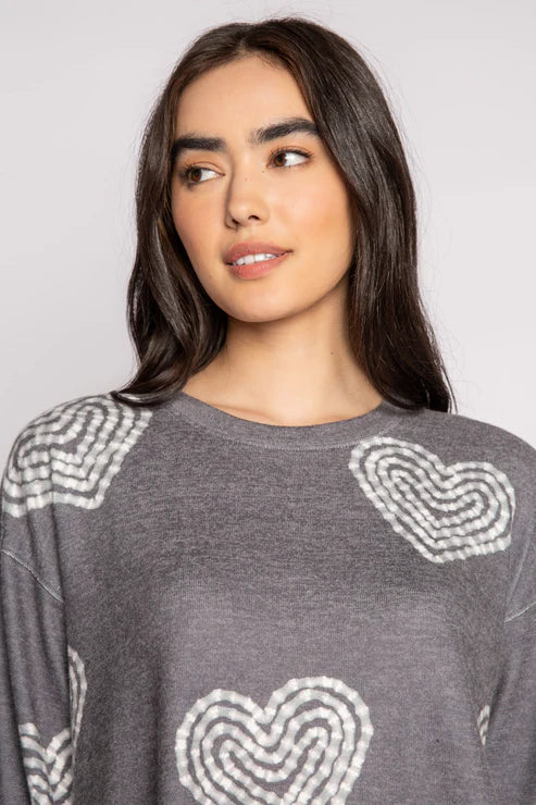 PJ Salvage Bless Your Heart L/S Top - Heather Charcoal