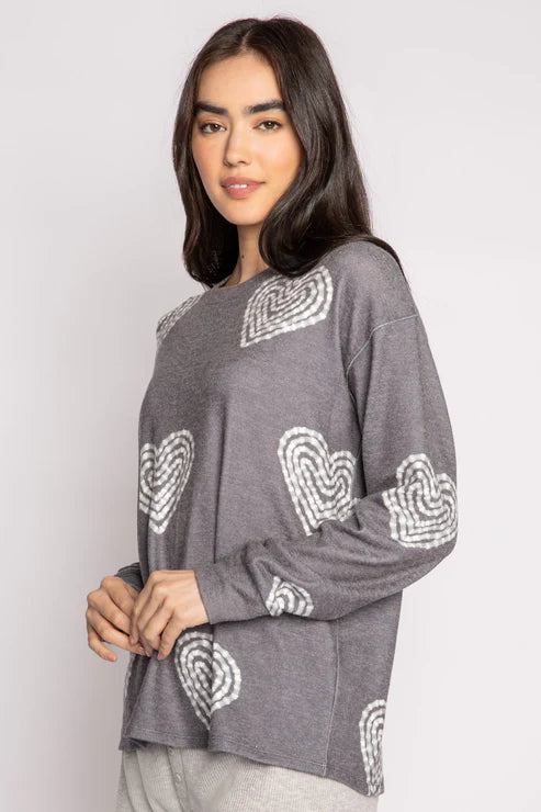 PJ Salvage Bless Your Heart L/S Top - Heather Charcoal