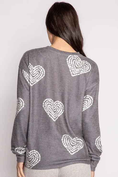 PJ Salvage Bless Your Heart L/S Top - Heather Charcoal