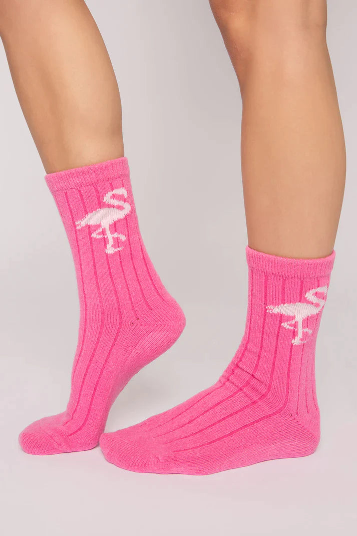 PJ Salvage Mid Length Cozy Socks - Pink Flamingo