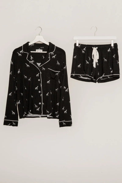 PJ Salvage Giraffe Manor Short Pj Set - Black