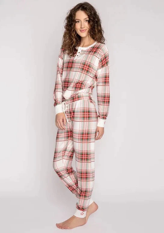 PJ Salvage Joyful Spirits Plaid Pj Set - Ivory