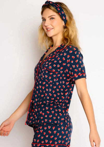 PJ Salvage Love You More Hearts Short Pj Set - Navy