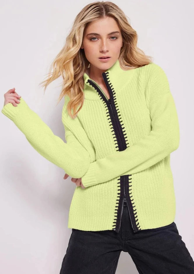 Lisa Todd Heart Back Double Zip Sweater - Lime