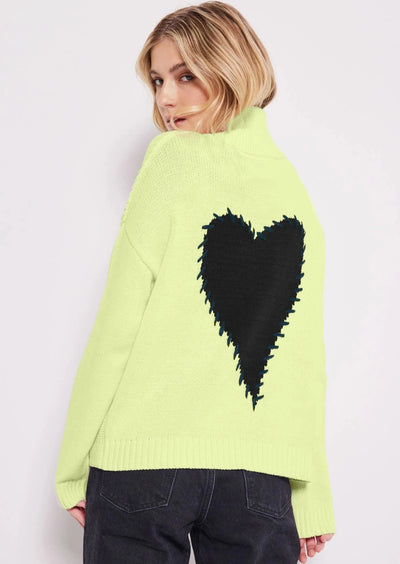 Lisa Todd Heart Back Double Zip Sweater - Lime
