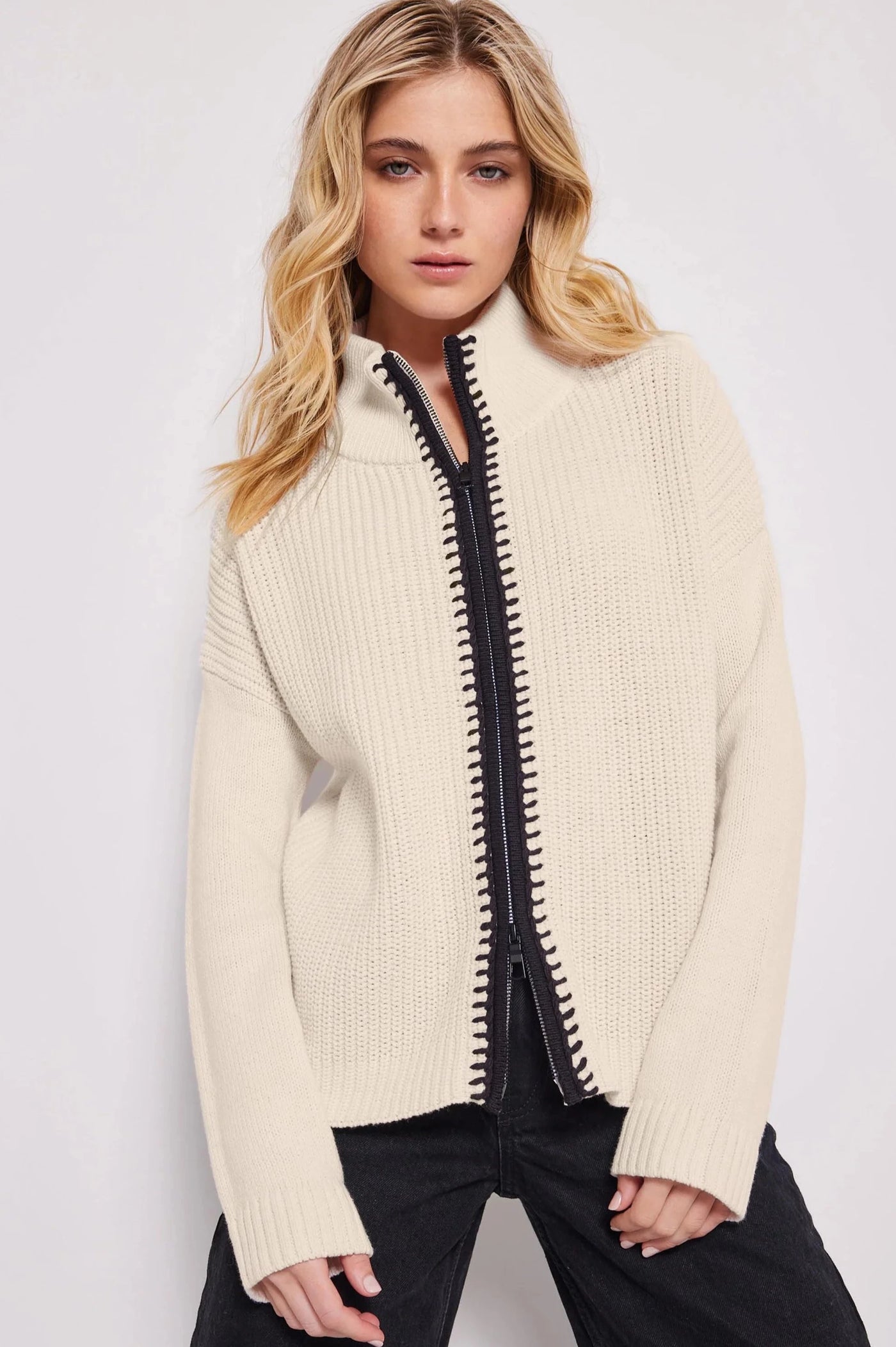 Lisa Todd Heart Back Double Zip Sweater - Beige