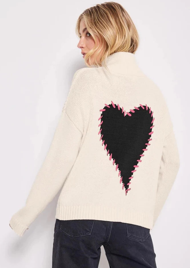 Lisa Todd Heart Back Double Zip Sweater - Beige