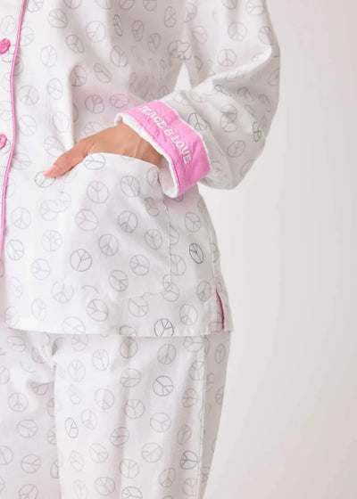 Pj Salvage Flannels Pj Set Ivory Peace & Love