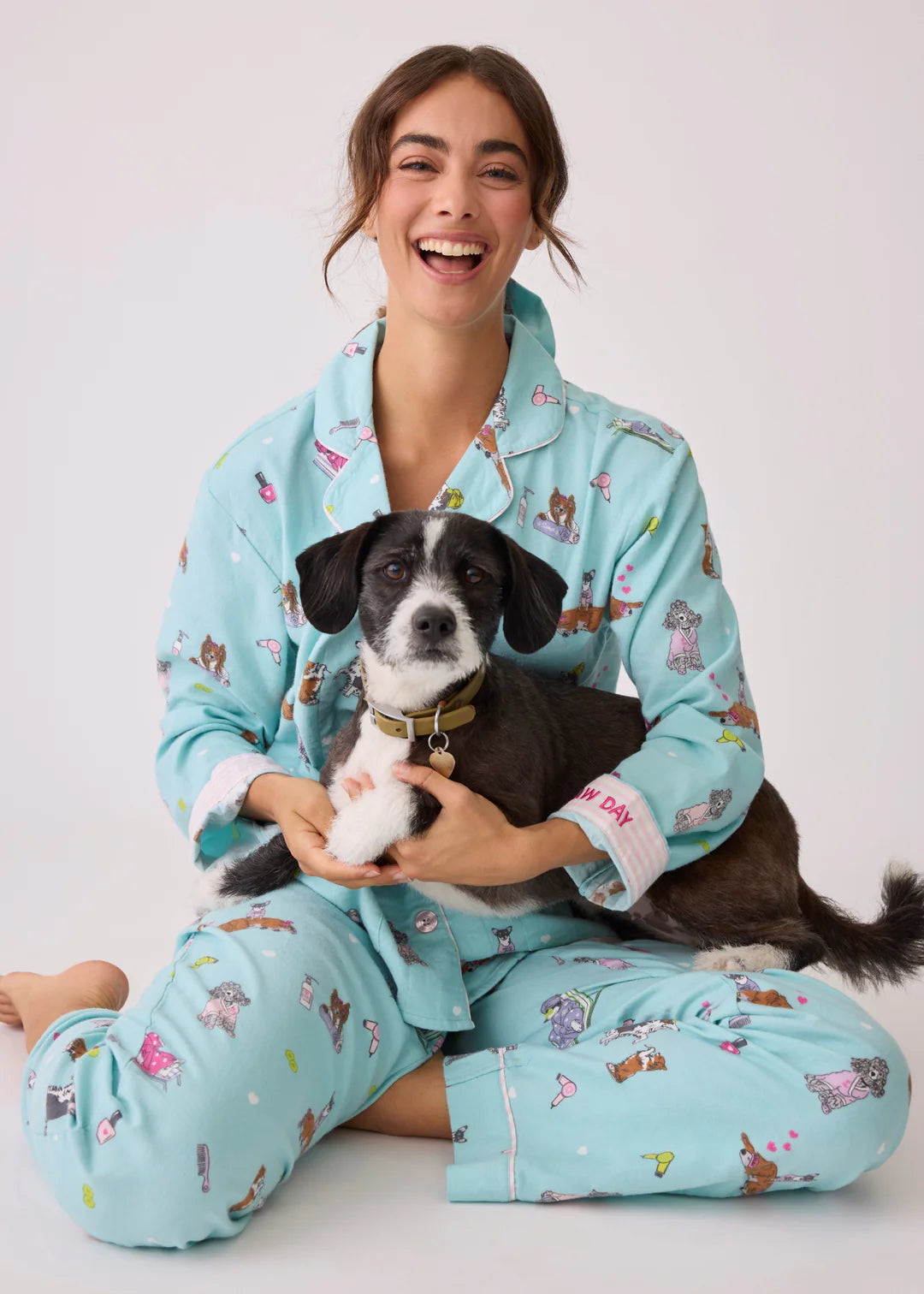 PJ Salvage Flannels Pj Set Mint Dogs