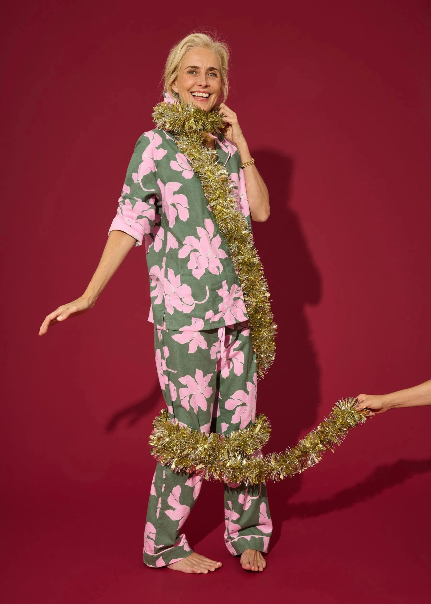 PJ Salvage Flannel Pj Set Olive Floral