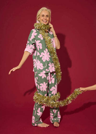 PJ Salvage Flannel Pj Set Olive Floral