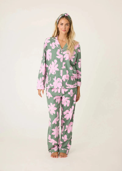 PJ Salvage Flannel Pj Set Olive Floral