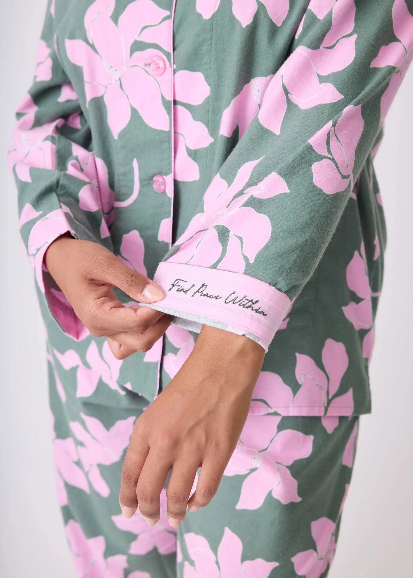PJ Salvage Flannel Pj Set Olive Floral