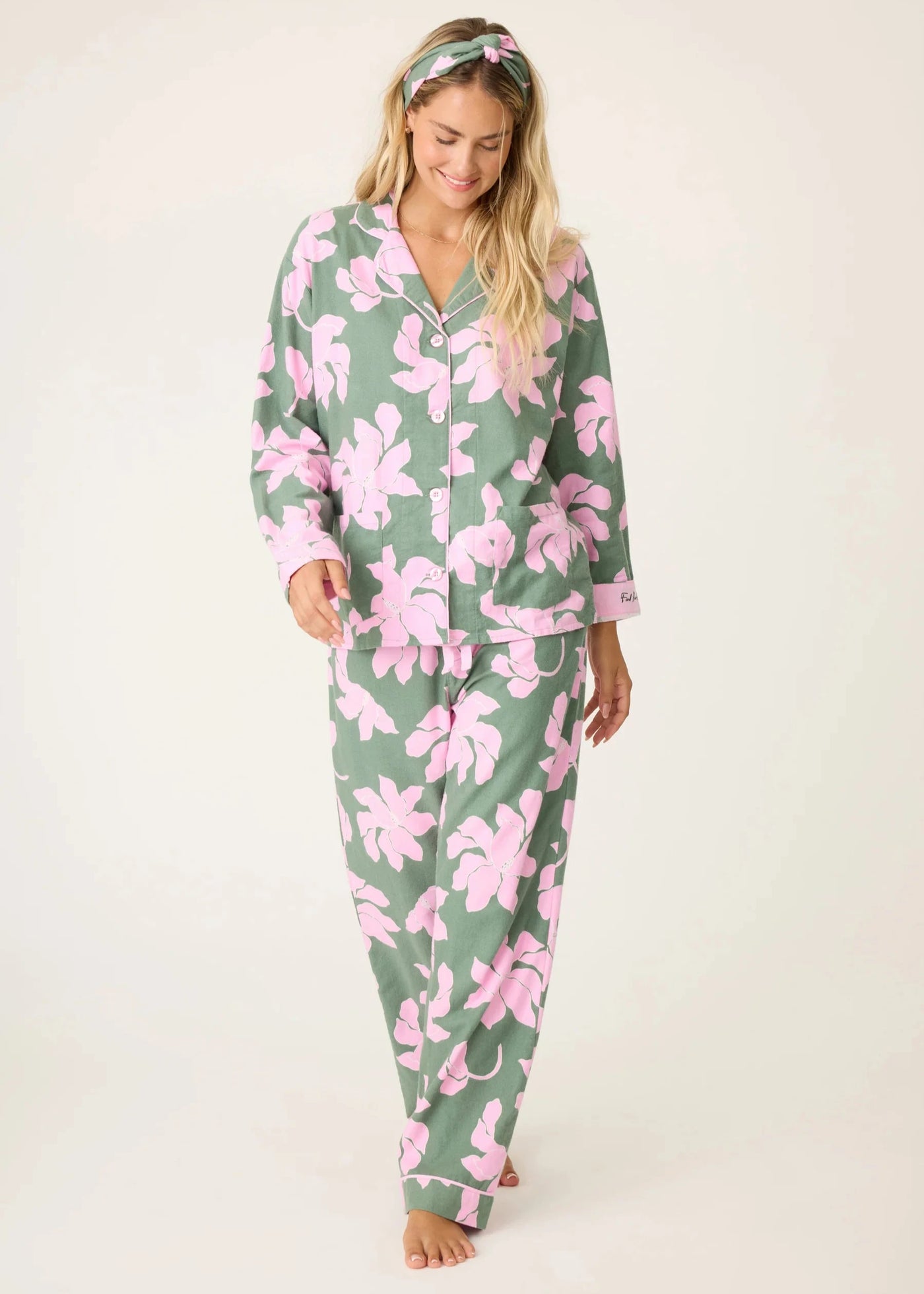 PJ Salvage Flannel Pj Set Olive Floral