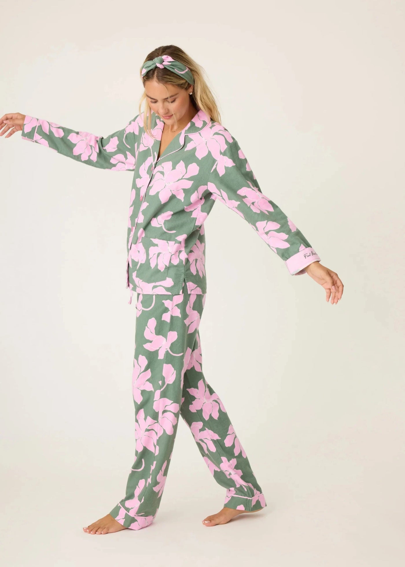 PJ Salvage Flannel Pj Set Olive Floral
