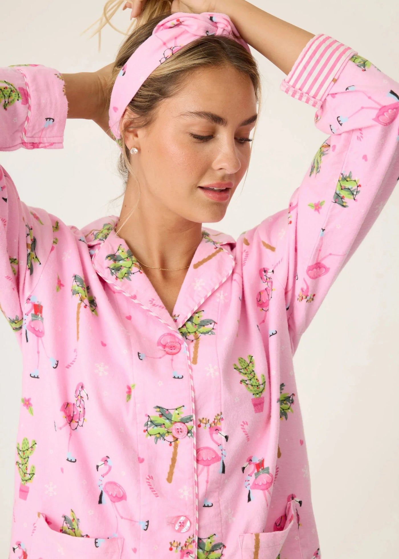 PJ Salvage Flannels Pj Set Pink Violet Flamingos