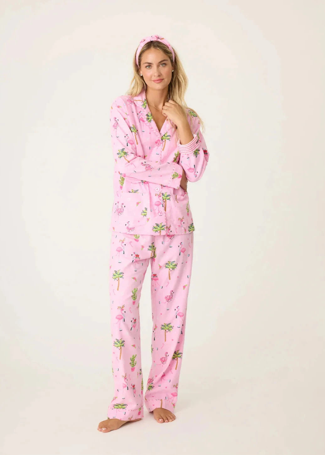 PJ Salvage Flannels Pj Set Pink Violet Flamingos
